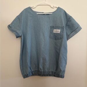 NWT Calvin Klein Popover Denim Big Kids Girl Short Sleeve Top 8/10